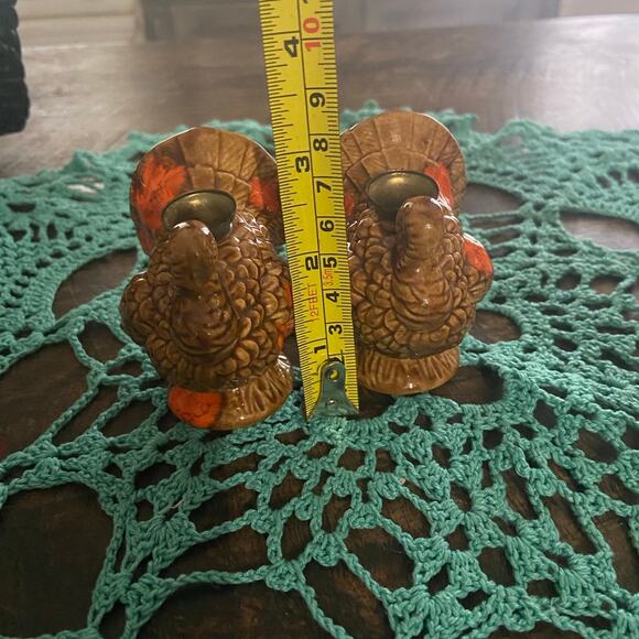 Thanksgiving Pottery Glazed Turkey Candle Stick Holders Set of 2 - Picture 7 of 7